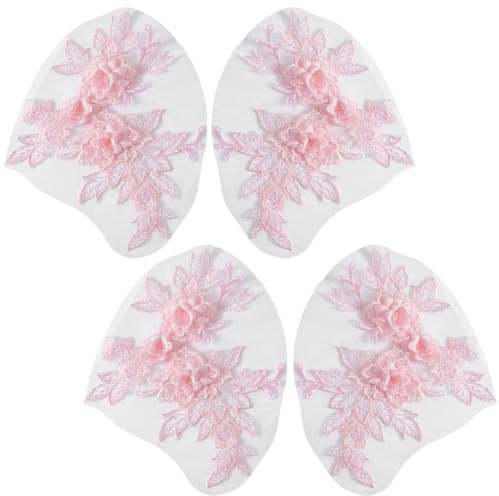 CABODYALS 4 Stück Rosa 3D Blumen Applikation Spitzen Blumenstickerei Spitzenapplikation Gestickte Vintage Bestickt Stickerei Patches Zum Aufnähen Nähen von Kleidern Geburtstagen Hochzeiten Hochzeit