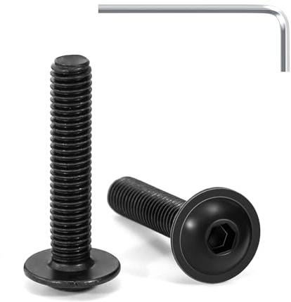 Tunejoy 20 Pezzi Viti a Testa Bombata con Flangia M5 x 25 mm Nero Vite a Testa Esagonale Bulloni in Acciaio Inox A2 V2A Viti a Brugola con Chiavi a Esagono Filettatura Completa