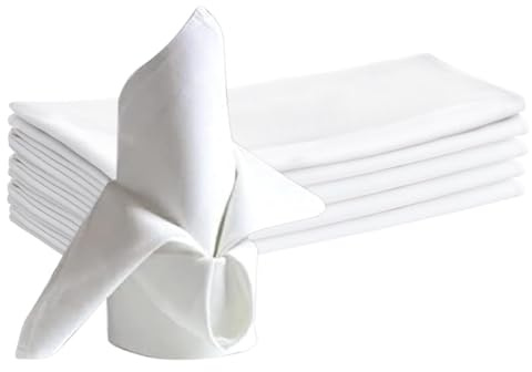 4 Pcs Cloth Napkins,White Cotton Fabric,Dinner Napkins Reusable Dinner Napkin, Hotel Quality Fabric for Home & Events. Ideal for Restaurant, Weddings and Parties.