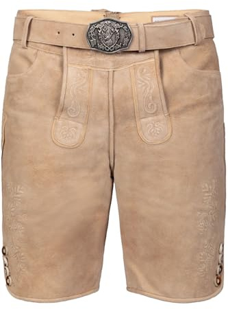 Edelnice Trachtenmode Kurze Wildbock Lederhose Balthasar hell beige mit Stickerei