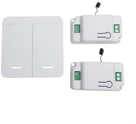 Juego de interruptor de luz inalámbrico, mando a distancia, interruptor de 2 marchas, con 2 receptores para interior y exterior, alcance de hasta 660 pies, sin cableado, interruptor de luz, mando a