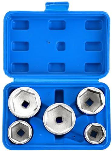 DASBET 5PCS Oil Filter Cap Wrench Socket Set 3/8 Drive Low Profile Oil Filter Socket Set Oil Filter Cap Removal Tool Set 24mm 27mm, 32mm, 36mm, 38mm
