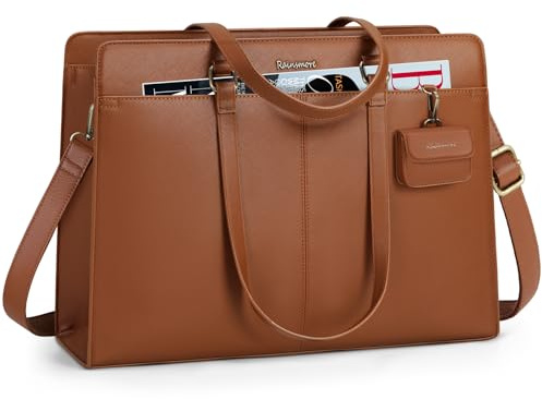 RAINSMORE Laptoptasche Damen 15,6 Zoll Handtasche wasserdichte PU Leder Arbeitstasche Shopper Business Taschen Büro Arbeit Schule Aktentasche Braun