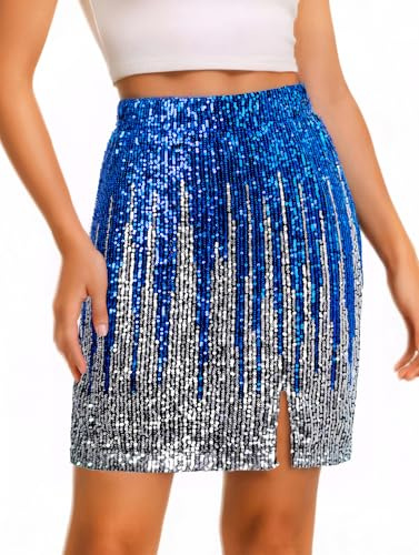 Muztagata Sequin Skirt Sparkly High Waisted Stretchy Bodycon Mini Skirts Party Night Out Clubwear for Women-L