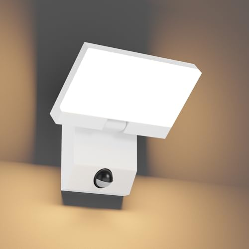 K-Bright 24W außenlampe mit bewegungsmelder Schwenkbar LED Panel Weiß | 220V IP65 wasserdicht LED Wandleuchte Außen, Warmweiß 3000K aussenlampe wand für Garten, Terrasse, Eingang, Garage