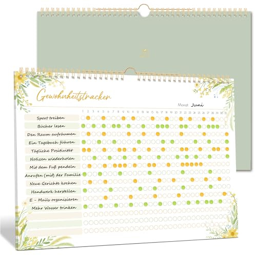 Habit Tracker Kalender für 12 Monate - Wandkalender 2026, Monatskalender mit 15 Gewohnheiten - Gewohnheitstracker Undatierter - Tracke tägliche, wöchentliche & monatliche Gewohnheiten - 286x218mm