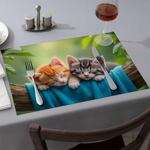 Piatti decorativi con due simpatici gattini che dormono su un ramo, tovagliette da pranzo di alta qualità per cucina e sala da pranzo piatti decorativi (1 pezzo)