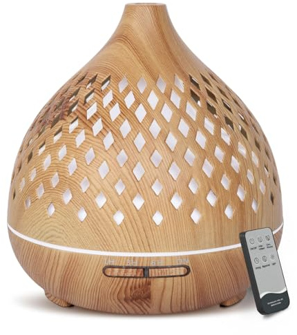 Cozary Diffuseur d'Huile Essentielle, 400ml Ultrasonique Diffuseur Huiles Essentielles Electrique avec Télécommande 3 Minuterie, 7 Couleurs LED Humidificateur d'air, Arrêt Automatique