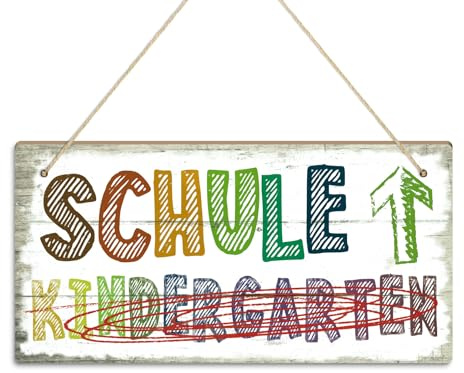 Putuo Decor Holzschild zur Einschulung, Dekoration von Kindergarten bis Schule mit 3mm Loch und Schnur, Witziges Hinweisschild für Schulanfang, Abschiedsgeschenk für Kindergarten, 30x15cm