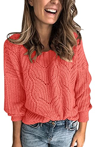 Maglione Bianco Donna Donna Abbigliamento Maglione Lavorato A Maglia A Maniche Lunghe Girocollo da in Tinta Unita Pullover Allentato di Lana Maglia Pile Fantasia Pink XL