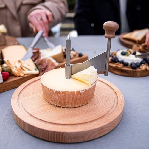 Elegant Cheese Curler Wheel With Lid, European Oak Base And Stainless Steel Blade, For Creating Decorative Cheese Curls And Flowers
