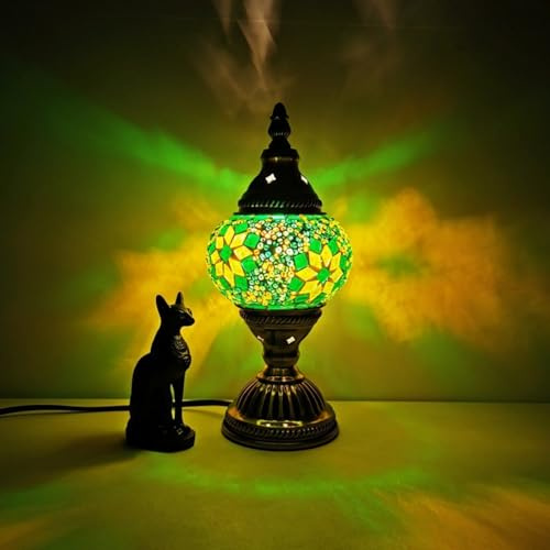 Maimeili Bord i exotisk turkisk mosaik med retroinspirerad lampskärm i marockansk stil, handgjord, för sovrum, jul, halloween, kontor, konstdekoration