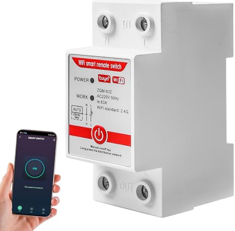 Smart Zeitschaltuhr Hutschiene, Tuya Schalter Fernbedienungsschalter mit APP, Zeitschaltuhr Smart, WiFi Sicherungsautomat 63A, Kabellose Lichtsteuerung, Drahtlose Steuerung von Elektrogeräten