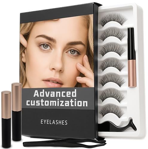 Retoo Pestañas magnéticas 7 unidades, aspecto natural, pestañas postizas esponjosas 3D, reutilizables, con aplicador y delineador de ojos, sin pegamento, impermeables, fáciles de aplicar para el día a