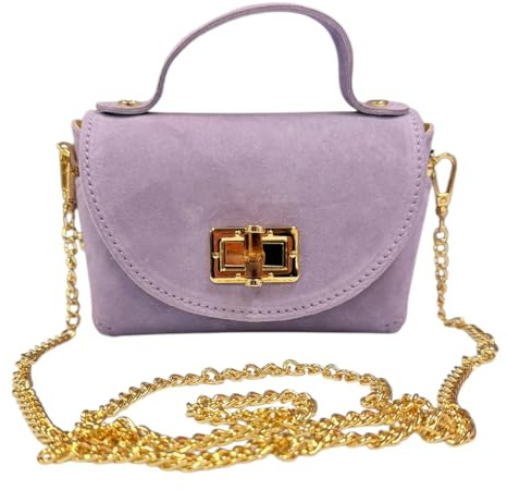 Jeamis Wildleder Rauhleder Damen Elegante Tasche Clutch Pochette Umhängetasche Veloursleder Leder Tasche Party Made in Italy (Lila)