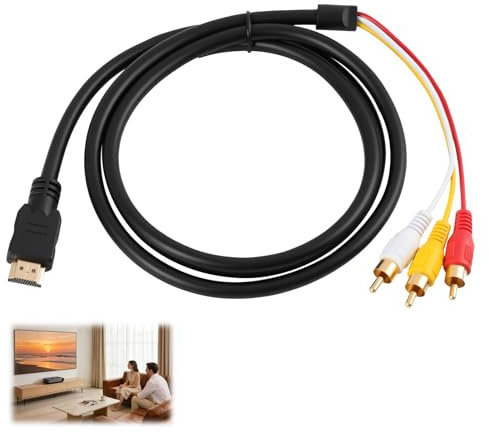 Xevtrak 1.5m Rca to Hdmi Converter Cable with Gold-Plated Connectors HDMI to AV Adapter, Plug and Play No Drivers Needed Compatible with Older TVs, One-Way Signal for Home Theater Setup