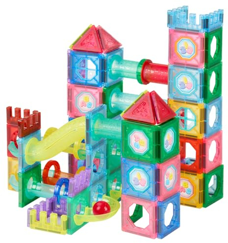 Magnetic Tiles Ball Run, 158PCS Marble Run Race Track Set with Spiral & Tunnels, STEAM Educational Construction Toys for Kids Brain Development, Boys Girls Birthday Gifts Age 3 4 5 6 7 (158pcs)
