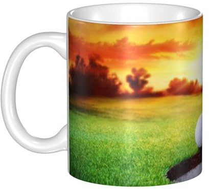Hnnkloy Sport Golf Pallina Tramonto Albero,Tazza in ceramica grande, adatta per caffè, cucina, ristorante, ufficio, bar, 330 ml