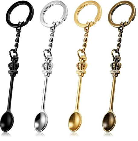 Tapufitil Paquete De 8 Pequeñas Cucharas Medidoras como Llavero con Anillos Divididos Mini Cucharas De Metal para Polvo Medicamentos Botellas De Pastillas Manualidades Fi
