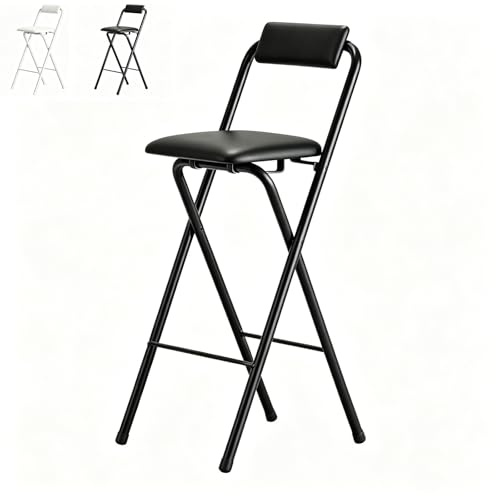 Sgabello Pieghevole salvaspazio con piedini antiscivolo,sgabelli cucina imbottiti in pelle morbida,sgabello pieghevole portatile compatto,perfetto per cucine,negozi e banconi bar(Black,55cm)