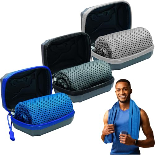 Wortod 3 stück Kühltuch Kühlendes Handtuch Kühlhandtuch Cooling Towel Kühlendes Handtuch Kühltücher Sporthandtuch Atmungsaktiv Kühlende Handtücher Fitness Outdoor Sports (Blau+Schwarz+Grau)