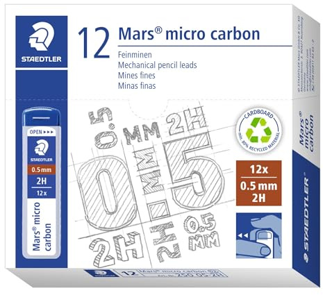 STAEDTLER 250 05-2B Mars Micro Feinminen, Minendurchmesser 0.5 mm, 2B, 12 Stück, graphitgrau | Stabile, bruchfeste Feinminen – weiches Schreibgefühl, in Dose – Art.-Nr. 250 05-2B