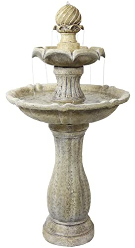 Sunnydaze 45-Inch 2-Tier Arcade Outdoor Solar Water Fountain - Outdoor Water Feature with LED Light for Garden, Patio, Yard or Balcony - Earth