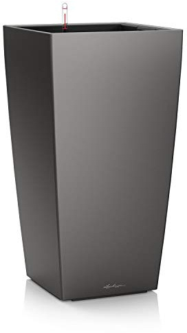 Lechuza – Pot de Fleurs d'Interieur – Premium Cubico – Réserve d'Eau Intégrée – Coloris Anthracite – 22 x 22 x 41 cm