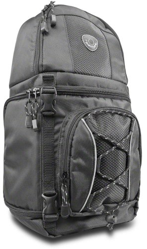 Mantona Loop - Mochila fotográfica para DSLR con Correa Bandolera Acolchada (Incluye Funda para la Lluvia), Color Negro