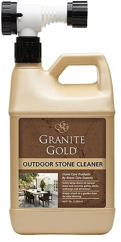Granite Gold Outdoor Stone & Concrete Cleaner, Deep Cleans Patios, Decks, Driveways, & Walkways, Safe for Plants, Pets, & Home Exteriors, Garden Hose Attachment Included for Easy Cleaning, 64 Fl Oz
