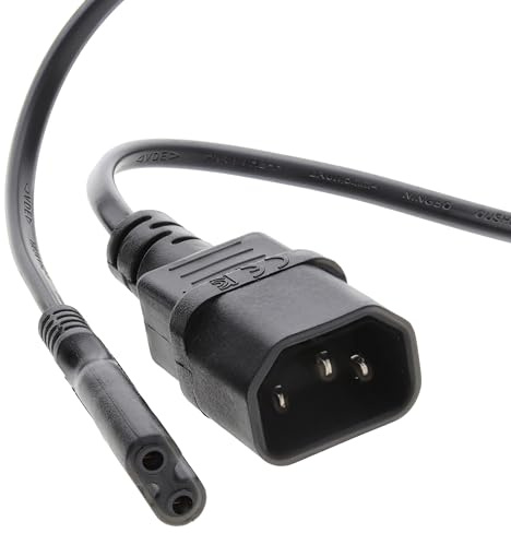 kenable IEC C14 Male to Figure 8 C7 Male Power Adapter Cable Black 2m