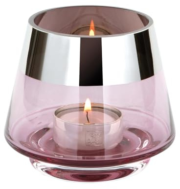 Fink rosa Teelichthalter Ø 11 cm aus Glas kleines Windlicht mit silbernem Rand