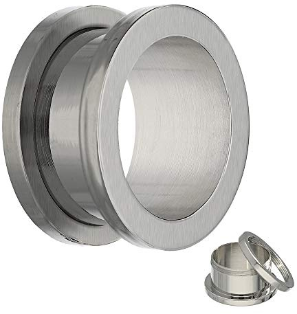 Treuheld® | SILBERNER MATTER FLESH TUNNEL - 13 Größen: 1,2-20mm - mit Gewinde zum Schrauben - MATT - Piercing Ohr Plug in Silber - Chirurgenstahl 316L Edel-Stahl nickelfrei - gebürstet und mattiert