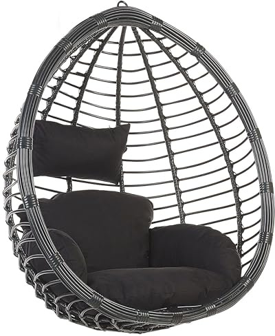 Moderner Outdoor Hängekorbsessel Rattan inkl. Kissen Schwarz Tollo