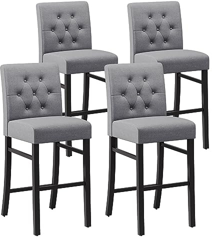 30 Counter Height Bar Stools set of 4 with Back Fabric Modern Bar Chairs Barstools with Seat Height Upholstered Button Tufted Wooden Island Stools for Kitchen Counter Dining Room(Set of 4, Gray)