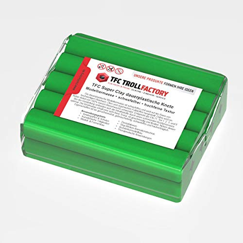 TFC SuperClay I dauerplastische Knete I Modelliermasse I hergestellt aus hochwertigen Wachsen (100% Bienenwachs) und Ölen I grün, 500g