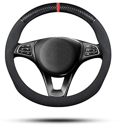 Ergocar Auto Lenkradbezug Rutschfester Auto Sport Lenkradschutz Veloursleder Leder für Durchmesser 38cm (15 ) (Schwarz-U)
