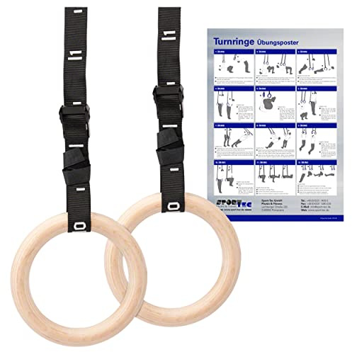 Sport-Tec Turnringe Gynmastikringe Gym Rings für Training Fitness Sport Indoor Outdoor Zuhause inkl. Verstellbarer Gurte