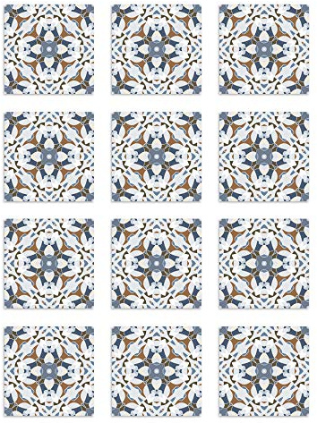 Panorama Azulejos Adhesivos Cocina Baño Pack de 48 Baldosas de 15x15 cm Baldosa Modelo Oriental Azul - Revestimiento de Paredes - Cenefas Adhesivas