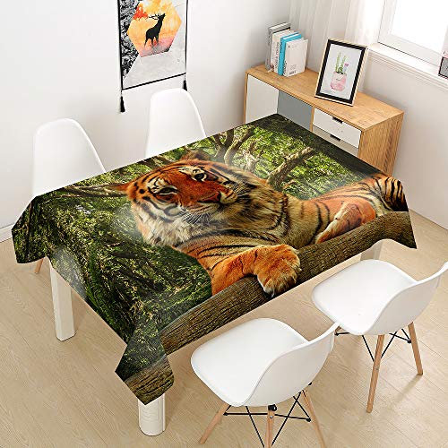 Morbuy Tigerdruck Tischdecke Abwaschbar Tischtuch Rechteckig Tischwäsche Gartentischdecke Outdoor Tischdekoration Wasserdicht Polyester Ölfest Pflegeleicht (100x140cm,Zweig Tiger)