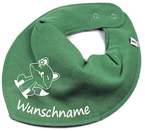 HALSTUCH mit Namen oder Text personalisiert für Baby oder Kind aus Baumwolle in Einheitsgröße Füchsin khaki