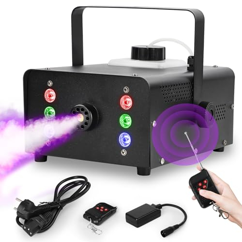 UKing 1500W Macchina del Fumo con 6 RGB LED,Macchina Della Nebbia con Telecomando e 1L Serbatoio, volume di Nebbia Elevato, per Halloween, Natale e Matrimoni