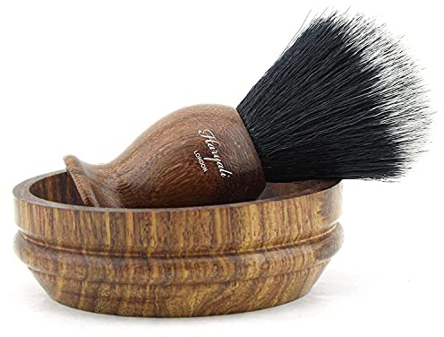 Haryali London Shaving Brush - Synthetic Shaving Brush - Wooden Shaving Brush for Men - Silvertip Bristles - Wooden Shaving Bowl Classic Gift for Men