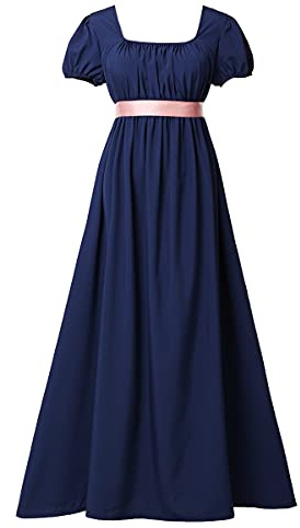 COSDREAMER Robe rétro à Volants et Manches Bouffantes pour Femme (Bleu, S)
