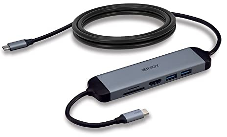 Lindy DST-Micro 140 - Estación de Acoplamiento Micro USB C para portátil con Cable de Carga 4K y 1,4 m 60 W para HP Mac, Acer, DELL, ASUS Lenovo con HDMI, SD, microSD, 2 USB SuperSpeed