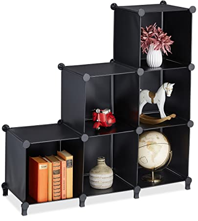 Relaxdays Regalsystem, 6 Würfel, Flexibles Stufenregal für Dachschräge, HBT: 98x94x31,5 cm, Kunststoff & Metall, schwarz