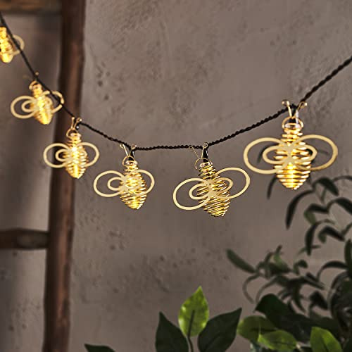Lights4fun 10er LED Bienen Lichterkette gold warmweiss Außenbereich Gartendeko batteriebetrieben Balkondeko