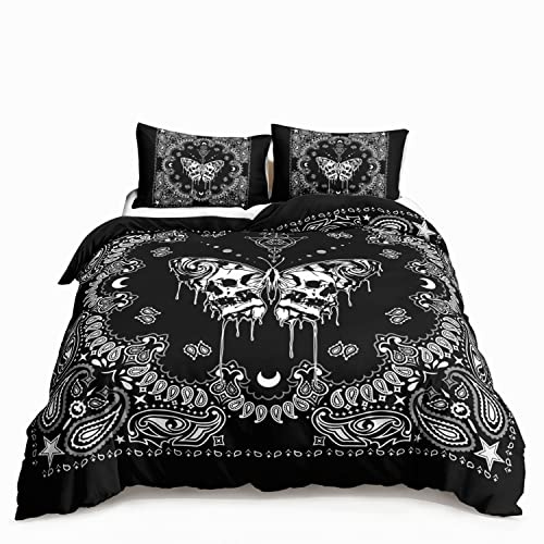 HOSIMA Grey Butterfly Bedding Set for Girls，Mandala Bedding Boho Comforter Cover Decor for Bedroom, Sun and Moon Pattern Duvet Cover Full Size.(No Comforter)