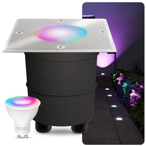 SSC-LUXon MADON Außen Bodeneinbauleuchte LED mit WiFi Smart GU10 RGBW kompatibel mit Alexa, Siri & Google - Bodenleuchte befahrbar