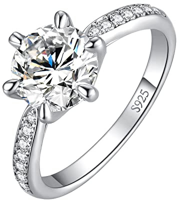 JewelryPalace Klassisch 9mm 3ct Rundschliff Moissanite Solitär Promise Ring Damen, Verlobungsring Damenring Ringe Silber 925 mit Stein für Frauen, Simulierte Diamant Jubiläum Eheringe Silberringe 51